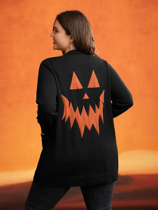 Ride The Style Wave Supersoft Essentials Jack-o-Lantern Jacquard Back Printed Cardigan