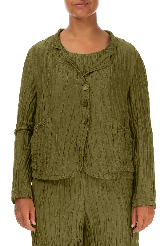 Style Your Wardrobe Short Crinkled Olive Silk Jacket