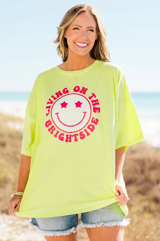 Elegant Details Life On The Brightside Boyfriend Tee, Neon Lime