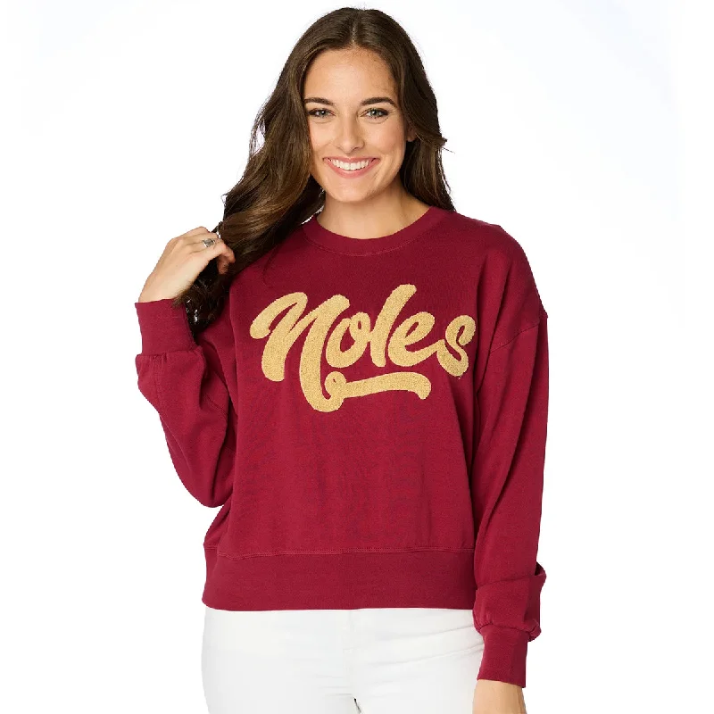 Seasonal Trend Stewart Simmons Women's Chenille Noles Design Relaxed Crew Fleece - Garnet