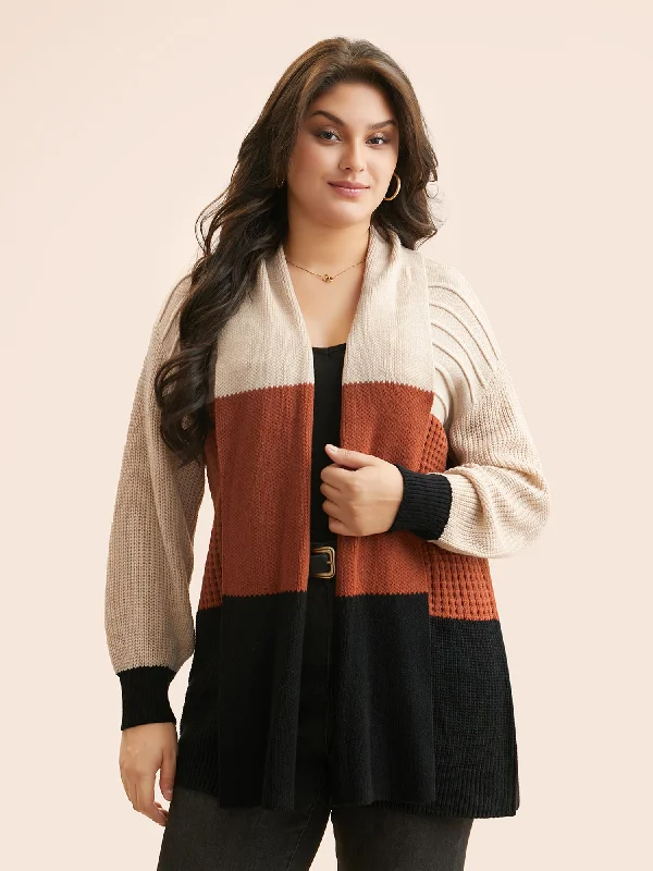 Chic Trends For The Fashion Savvy Colorblock Contrast Lapel Collar Texture Cardigan