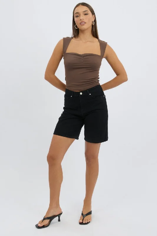 Wardrobe Refresh Black Bermuda Jorts Mid Rise