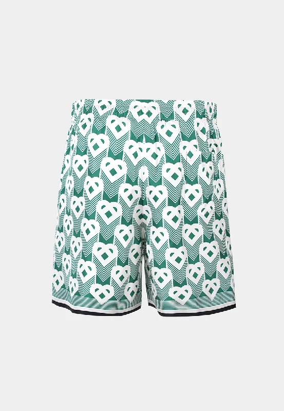 Fashion-Forward Style Casablanca Unisex Silk Shorts With Drawstrings Heart Monogram Gradient White/Green