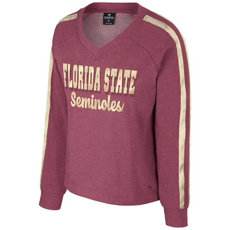 Bold Fashion Colosseum Women's Florida State Seminoles Metallic Design V-neck Crew Fleece - Garnet