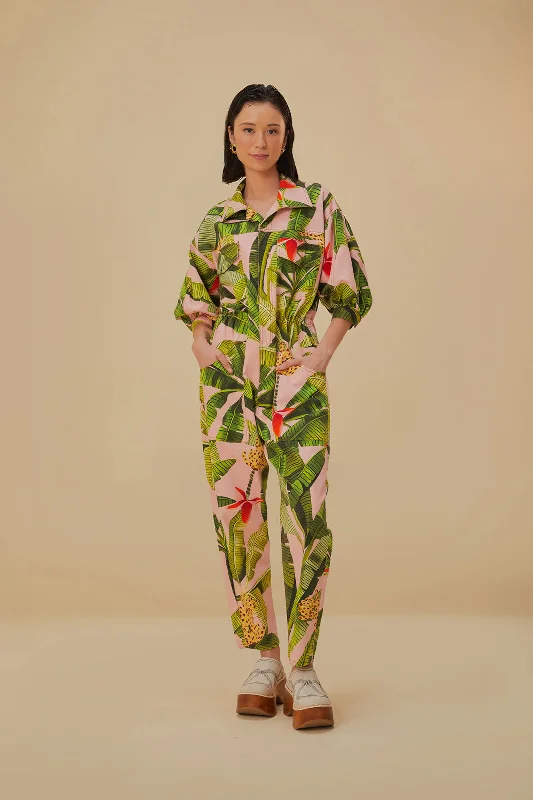 Crazy Discounts, Hurry Up Pink Banana Leaves Jumpsuit