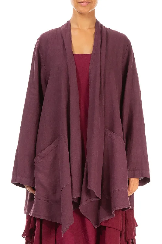 Trendsetter's Closet Loose Open Aubergine Linen Jacket