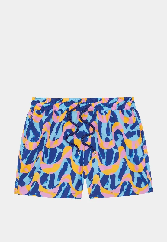 Parisian Effortless Chic Style Frescobol Rio JB Printed Swim Short - Booth Blue & Booth Purple