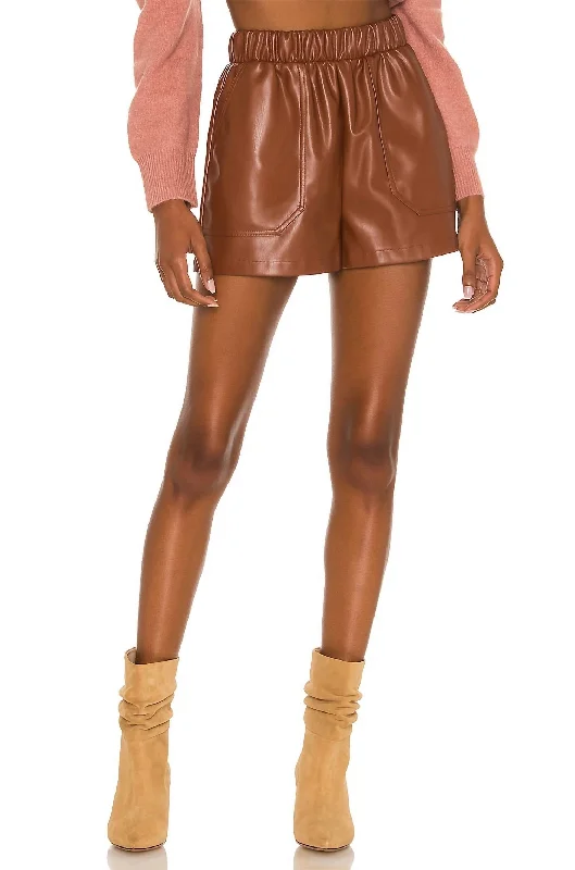 Feminine Allure Faux The Record Short In Cognac