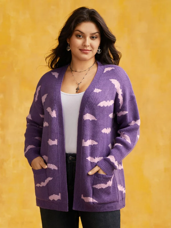 Fashion Frontiers Haunted Bats Printed Jacquard Cardigan - For Halloween