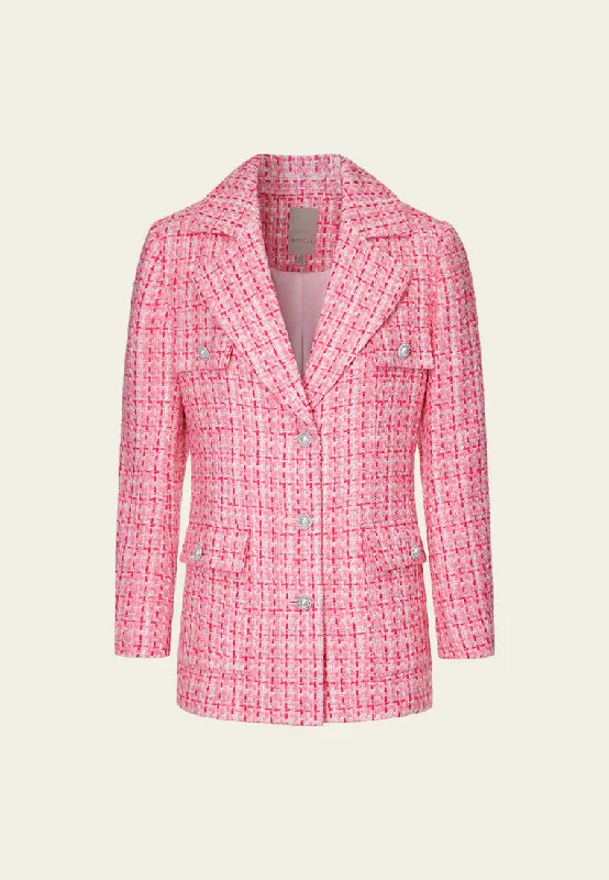 Women's Fashion Hotspots Notched-lapel Checked Flap Pocket Lurex Jacket