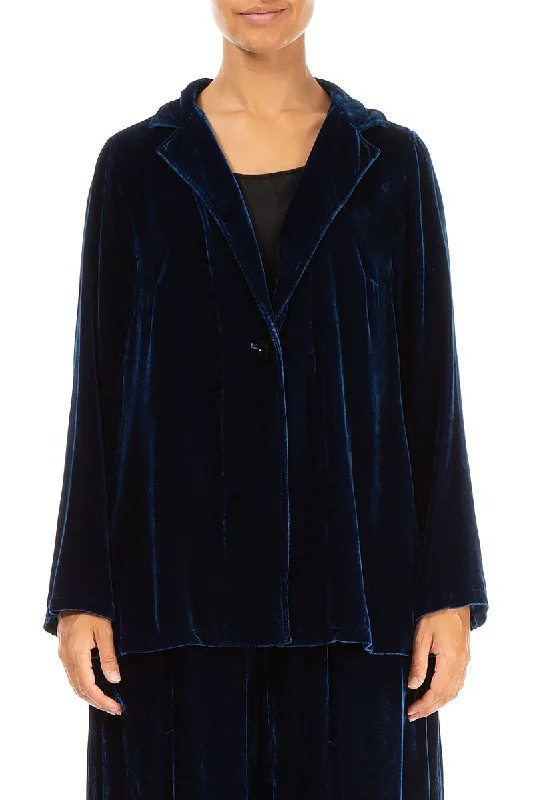 Quality Wear Collar Azure Silk Velvet Jacket