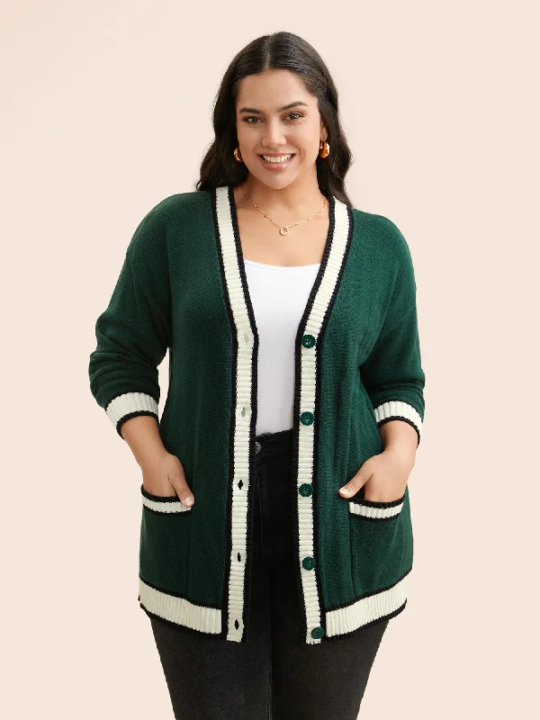 Chic Trends Unveiled Contrast Trim Button Up Pocket Cardigan