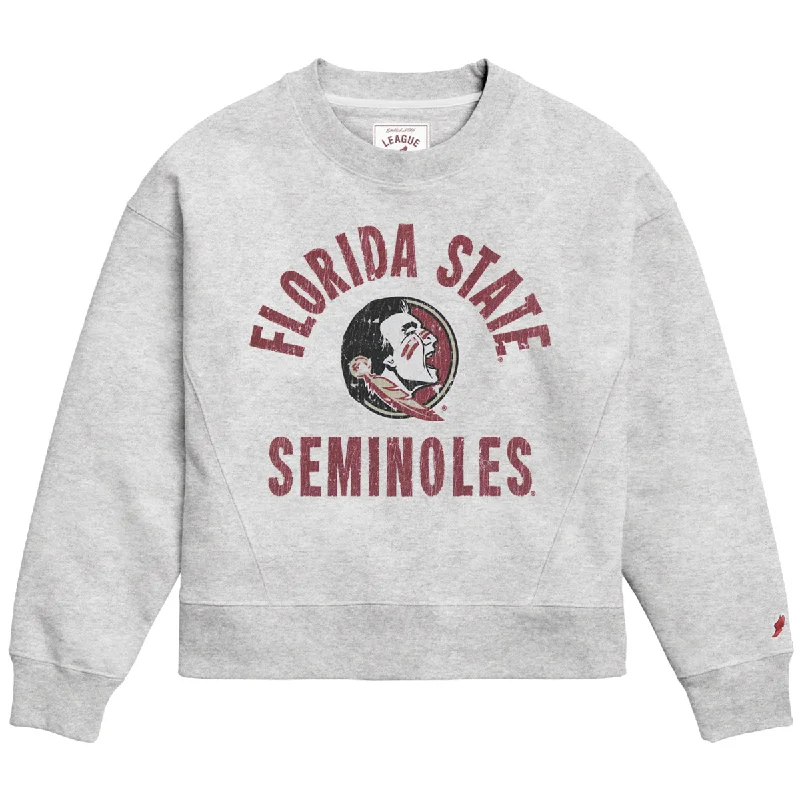 Dreamy Aesthetic League Women's Florida State Seminoles/Seminole Logo Boxy Crew Fleece - Ash