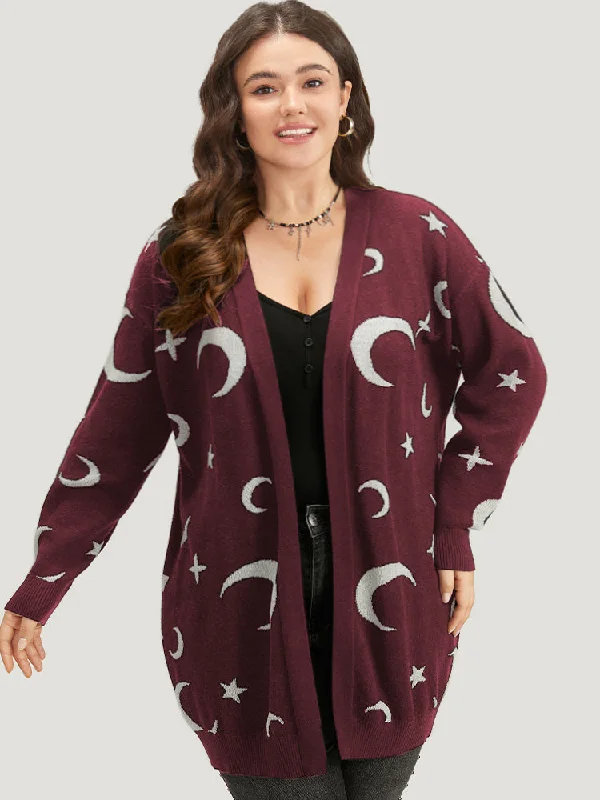 Stylish Statements Moon Print Open Front Cardigan