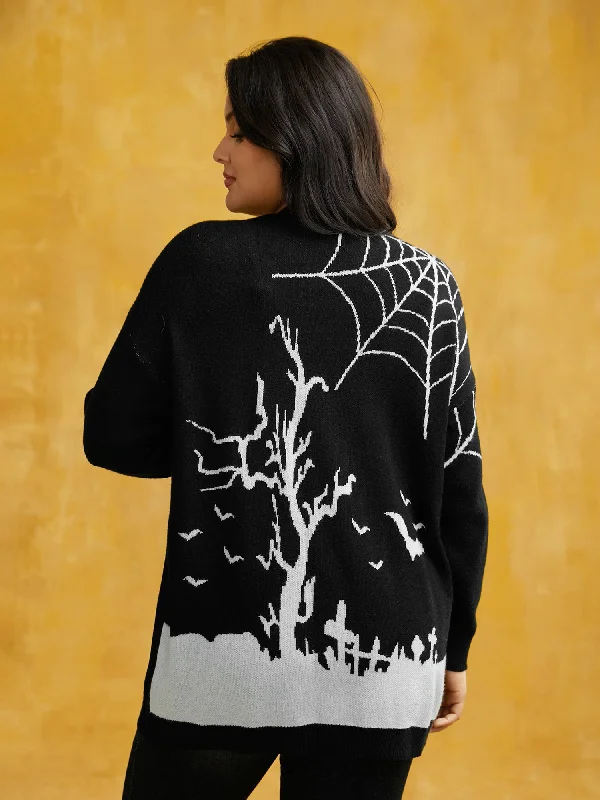 Style Streetwear After Midnight Bat Jacquard Printed Cardigan