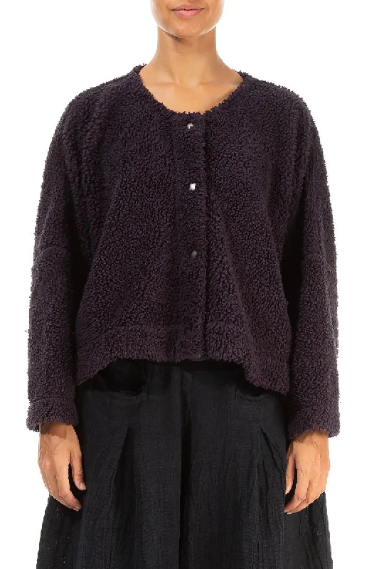 Effortless Grace Snap Front Vintage Violet Teddy Cotton Jacket