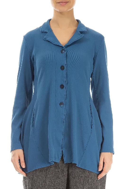 Versatile Style Wardrobe Collar Azure Cotton Jacket